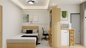 Juego de Muebles Modernos para Apartamento Tipo Estudio de Hotel de 3 Estrellas, Cama Individual con Estructura de Madera, Estación de Trabajo, Armario y Mueble para TV - Product Image 2