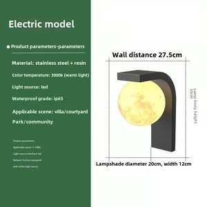 Lampe murale solaire LED extérieure pour villa, cour et porte d'entrée avec lampe lune, lampe ronde pour jardin et clôture, base en acier inoxydable - Product Image 5