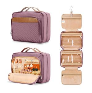 Sac de toilette élégant à suspendre pour femmes, organiseur de maquillage et de bijoux de voyage avec 3 compartiments spacieux - Product Image 6