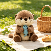 Peluche personnalisée ODM/OEM : Adorable loutre de mer en peluche avec poisson, jouet promotionnel doux et mignon