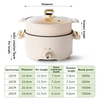 YUEDISI Nouvelle Arrivée Marmite Électrique Polyvalente Ronde de 22-28cm de Bonne Qualité Chauffe-Plats Électrique avec Cuiseur Vapeur en PP