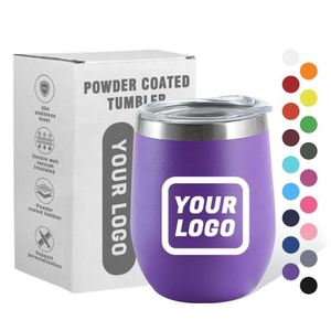 Gobelets isothermes en acier inoxydable à double paroi avec revêtement en poudre sans BPA de 12 oz avec logo personnalisé en stock - Product Image 1