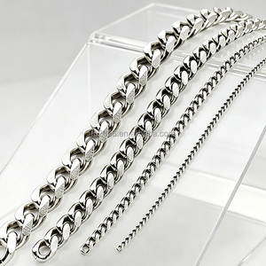 Cadena de eslabones cubanos de acero inoxidable cepillado de 6 lados, pulido en seis caras, de varios tamaños, para collar, pulsera, bolso y pantalones - Product Image 2