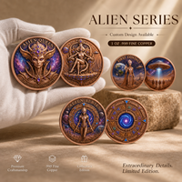Koin Tembaga Murni 999 1 oz Kerajinan Logam Berwarna dengan Relief Tinggi Alien 1oz Koin Tembaga Edisi Kolektor dengan Kapsul
