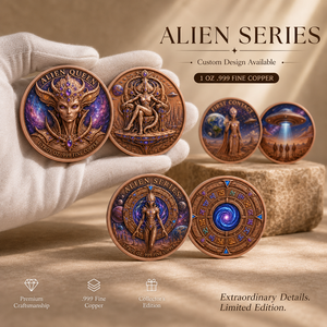 Pièce de collection en cuivre pur 999 de 1 oz, colorée, à relief élevé, motif Alien, avec capsule – Artisanat métallique - Product Image 5