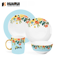 Set Mug Keramik Motif Bunga dengan Gagang Emas, Cangkir Kopi OEM ODM Grosir, Hadiah Hari Ibu untuk Toko Hadiah Eceran, Pesanan Grosir Pabrik