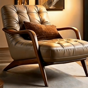 Poltrona in Vera Pelle Stile Nordico Retrò, Seduta Professionale per Sala d'Attesa, Lussuoso Divano Singolo Imbottito - Product Image 3