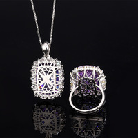 XILIANGFEIZI Ensemble de bijoux de haute qualité, collier et bague en cuivre plaqué or, coloré, pour femmes, 15*20