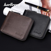 Baellerry dompet koin ritsleting RFID pria, dompet kartu Horizontal sederhana lintas batas Retro