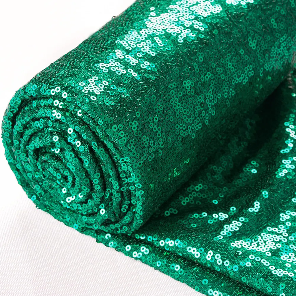 High Quality Embroidery Wedding Dress Stretch Glitter Fabrics 3mm Emerald Green Sequin Fabric