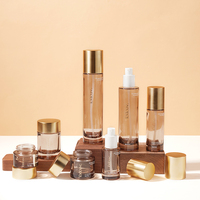 Juego de Envases Cosméticos de Vidrio Ámbar de Lujo Directo de Fábrica, Botella con Bomba de 30/50/100/120 ml, Tarro de 20/30/50 g, Serigrafía Personalizable