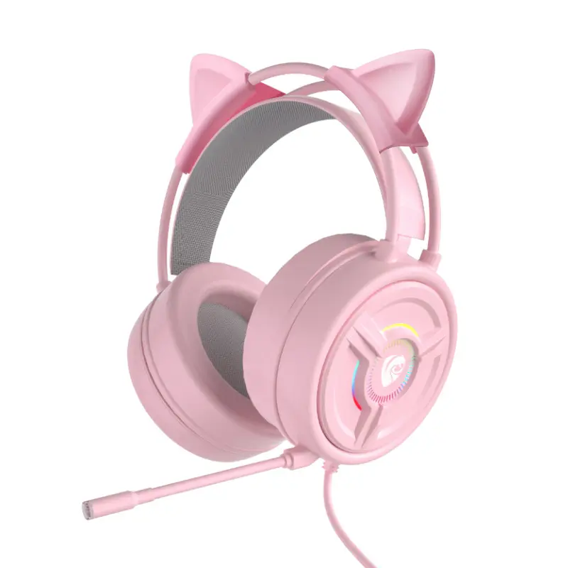 Grenz überschreiten des Katzenohr-Pink-Headset Kabel gebundener Gaming-Desktop-Laptop mit Mikrofon-Gaming-Headset mit aktiver Geräusch unterdrückung