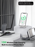 Chargeur sans fil 2 en 1 Support de téléphone de bureau Charge rapide 15W Support magnétique pliable pour iPhone /Pro Écouteurs Tablettes
