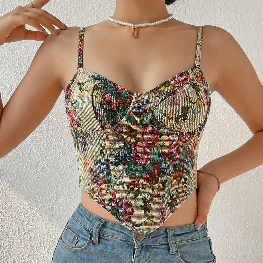 Bslingeire Corsetto Vintage Floreale - Crop Top Con Allacciatura Frontale E Cerniera, Spalline Regolabili - Taglie XS-XXL, Stile Retrò Cottagecore - 5
