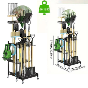 Organisateur d'outils de jardin en métal, crochets de rangement, <span class=keywords><strong>étagère</strong></span> d'organisation pour garage, support pour outils de nettoyage, tour de rangement pour balais et pelles - Product Image 1