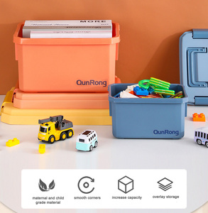 Boîte de rangement portable en plastique PP rectangulaire avec poignée et couvercle, bac de rangement empilable moulé par injection pour jouets et livres d'enfants - Product Image 3