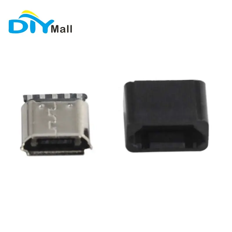 Diymall Micro Usb Connector Lasdraad Type Vrouwelijke Socket Met Zwarte Plastic Behuizing Cover 5pin