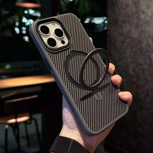 Custodia in fibra di carbonio <span class=keywords><strong>oro</strong></span> titanio per <span class=keywords><strong>iPhone</strong></span> 16 15 <span class=keywords><strong>Pro</strong></span> <span class=keywords><strong>Max</strong></span> 14 13 16Plus ricarica Wireless magnetica con cavalletto antiurto - Product Image 3