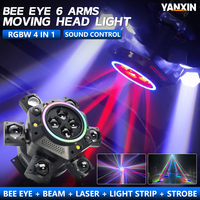 RGB 6-Arm Bee Eyes LED Moving Head Light Rotierender Strahleffekt Professioneller DMX DJ Bühneneffekt für Shows, Partys, Hochzeiten und Veranstaltungsorte
