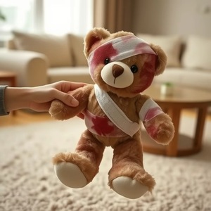 Oso de Peluche Oscuro con Heridas, Súper Suave, Relleno de Algodón PP, Lavado, Barnizado UV, Alivia el Estrés, Peluche con Vendaje - Product Image 1
