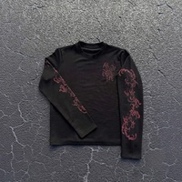 Camiseta de Manga Larga para Hombre, 100% Algodón, Tejido Waffle, con Estampado Gráfico de Espinas, Estilo Y2K, Streetwear Oscuro Alternativo, Venta al Por Mayor