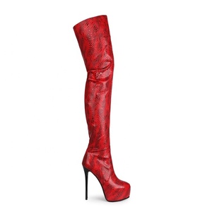 Skintight Snakeskin Pattern Big Size 45 <b>Platform</b> Women Over Knee High <b>Boots</b> Thigh High Side Zipper <b>Boots</b> Thin Heel for Ladies - Product Image 5