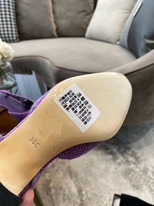 Sandalias de Tacón Alto para Mujer, Diseño de Lujo, Cuero Genuino, Combinación de Colores, Tacones Gruesos, Color Morado - Product Image 4