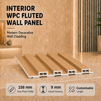 Panneau mural rainuré en WPC à grain de bois naturel MORLENX, 158 mm, quatre rainures, revêtement mural décoratif intérieur