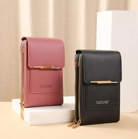 Tas selempang PU wanita, dompet kecil ritsleting, kartu foto kunci, layar sentuh kompatibilitas ponsel