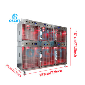 Oscat กรงสัตว์แพทย์สแตนเลส6ประตู, คอกสัตว์แพทย์ลังแมวมีไฟอบอุ่นสำหรับคลินิกสัตว์เลี้ยง - Product Image 2