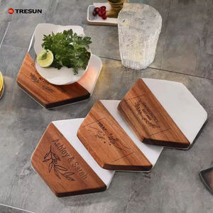 Juegos de Regalo para Boda, Posavasos Decorativos de Madera de Acacia Hexagonal, Mármol y Bambú, Personalizados - Product Image 6