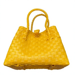 Handmade Yellow Woven <b>Plastic</b> <b>Tote</b> Bag Eco Friendly Summer Beach Handbag Durable Custom Market Shopping Shoulder Bag For Women - Product Image 5