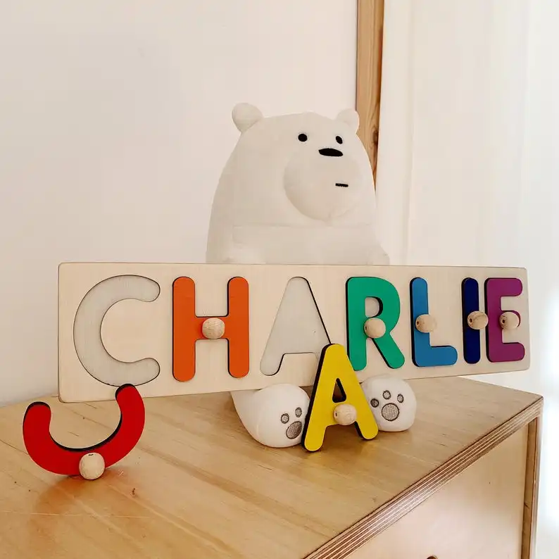 Personalized custom DIY Name With Pegs wooden education baby Puzzle for kids gift
