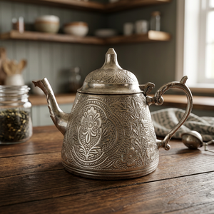 Vintage Metal Tea <b>Pot</b> With <b>Lid</b> And Handle Decorative Floral Design Water <b>Pots</b> Kettles - Product Image 4