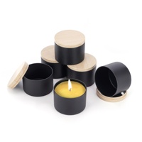 Boîtes cylindriques en fer blanc mat noir et blanc de 8 oz, sans soudure, avec couvercles imitation bois, vides, pour fabrication de bougies parfumées DIY, emballage cadeau