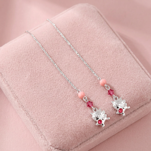 Cute Silver Plated Cartoon <b>Cat</b> Drop <b>Earrings</b> with Pink Crystal Rhinestones for Women Gift - Product Image 1