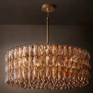 Lustre en verre fumé fait main de haute qualité pour la maison, le salon, la chambre à coucher, lustre rond moderne de 36 pouces - Product Image 2