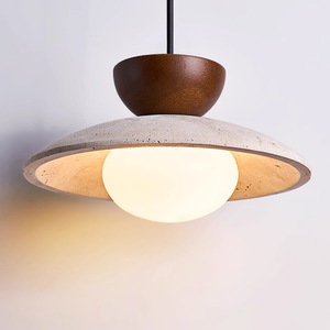 Luminaire suspendu vintage en bois de noyer UFO, style rétro Wabi Sabi, pour chambre à coucher, salle à manger - Product Image 2