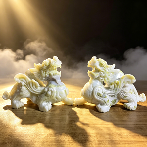 Paire de figurines <span class=keywords><strong>Pixiu</strong></span> en jade naturel sculptées à la main, Feng Shui, pour la décoration de la maison et du bureau, ornement de protection de la prospérité - Product Image 4