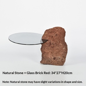New Chinese-style Modern Natural Stone Round Glass Screen Tray Ornament Model Room Entrance <b>Bookend</b> Clock Study Room Decoration - Product Image 2