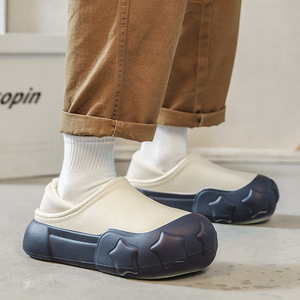 Caiqi Winter Cotton Slippers Fleece Lined Thickened Mid <b>Heel</b> Waterproof Non Slip <b>Closed</b> <b>Toe</b> Home Shoes - Product Image 3