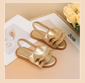 New Style Summer Lotus Leaf <b>Lace</b> Girl Sandals Gold <b>Elastic</b> Sandals Sweet Pleated <b>Lace</b> Sandals Size 27 to 36 - Product Image 4