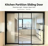 Porte coulissante à 3 panneaux en verre trempé à double vitrage, cadre noir ultra-fin en aluminium, design européen pour intérieur