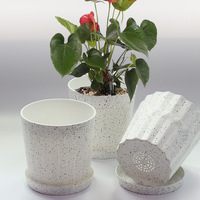Pot de fleurs en plastique biodégradable écologique, finition chromée, noir et blanc, design rond pour la maison, comprend un plateau, pot de fleurs