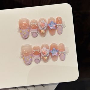 Nuevo Producto Lanzado, Starlight Fantasy Dream - Uñas Hechas a Mano de <span class=keywords><strong>la</strong></span> Serie Moon and Star Night, Coloridas y Brillantes en Plata y Negro - Product Image 3
