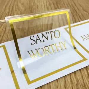 Stampa personalizzata impermeabile fustellata autoadesiva trasparente stampa a caldo lamina d'oro etichetta adesiva in vinile trasparente
