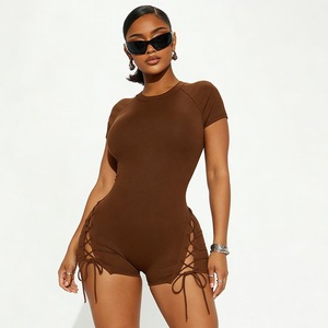 Nuova <span class=keywords><strong>Tuta</strong></span> Corta Estiva Elasticizzata <span class=keywords><strong>con</strong></span> Lacci e Maniche Corte, Body Intero Nero per Donna - Product Image 4