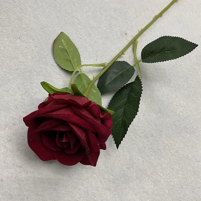 Искусственный цветок на ощупь, одиночный цветок розы, бархатный цветок, длинный стебель розы для свадебного украшения