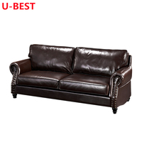 U-BEST Amerikanisches Landhaus Antik Retro Ledersofa Holzcouch Divani Möbel für Wohnzimmer Heim Wohnzimmermöbel