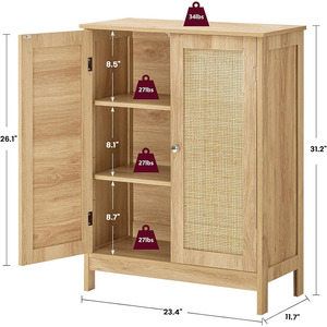 Buffet moderne en rotin avec étagère réglable, armoire de rangement en bois pour salle à manger - Product Image 4